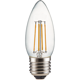 Ecola candle LED Premium 6,0W 220V E27 2700K 360° filament прозр. нитевидная свеча (Ra 80, 100 Lm/W, КП=0) 96х37